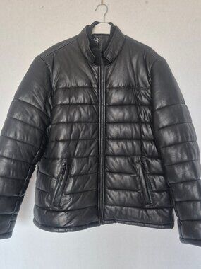 Matinique Denmark Waring Lamb Leather Puffer Jacket Double Collar Zip-Up Black